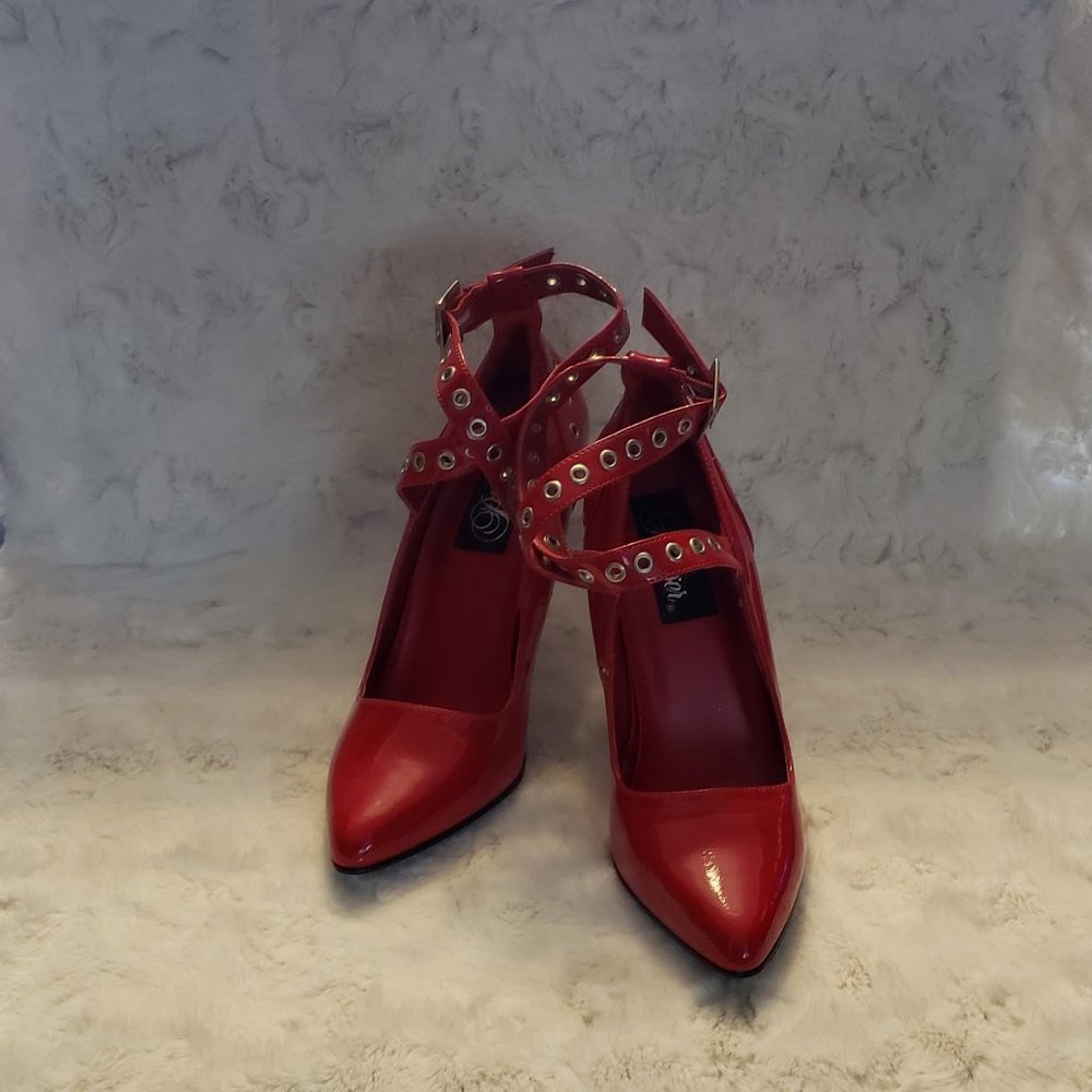Red Patent Ankle Strappy Pumps